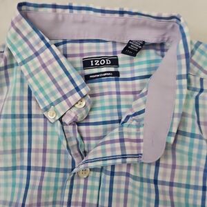 Izod Men's Plaid Shirt - Blue, Green, and Purple